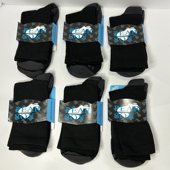 Pear Sox Other - Pear Sox Adult Performance Crew Socks Black Grey Made in USA 6 Pair Lot Adult L